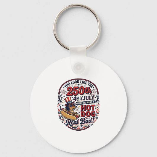 Grappige 250e 4 juli Hot Dog Dachshund Sleutelhanger (Voorkant)