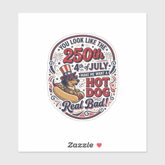 Grappige 250e 4 juli Hot Dog Dachshund Sticker (Vel)