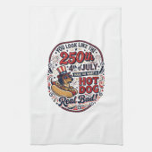 Grappige 250e 4 juli Hot Dog Dachshund Theedoek (Verticaal)