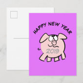 Grappige 2 Cartoon Illustratie Varken Jaar 2019 Po Uitnodiging Briefkaart (Voorkant / Achterkant)