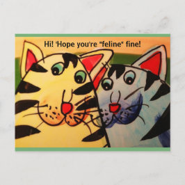Grappige 2 katten: "Hallo! Hopelijk 'voel' je je ' Briefkaart
