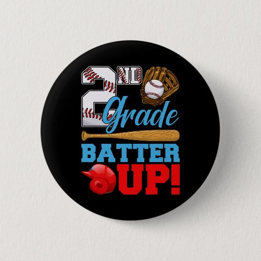 Grappige 2e klas Batter Up honkbal eerste schoolda Ronde Button 5,7 Cm (Voorkant)