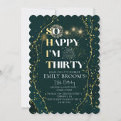 Grappige 30e verjaardag uitnodiging Sparkly Emeral (Voorkant)