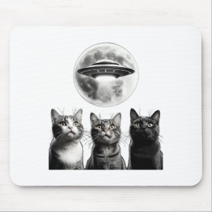 Grappige 3 Bange Katten Maan Ufo Alien Aard Invasi Muismat