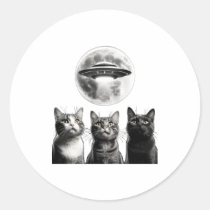 Grappige 3 Bange Katten Maan Ufo Alien Aard Invasi Ronde Sticker
