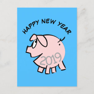 Grappige 3 Cartoon Illustratie Varken Jaar Verjaar Uitnodiging Briefkaart