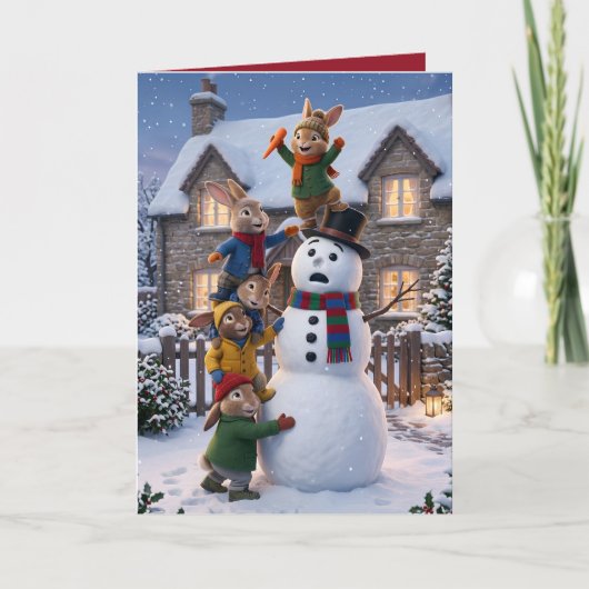 Grappige 3D antropomorfe konijnen Kerstmis Kaart (Voorkant)
