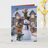 Grappige 3D antropomorfe konijnen Kerstmis Kaart (Gele Bloem)
