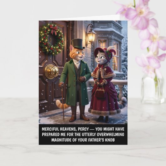 Grappige 3D antropomorfe Victoriaanse Katten Kerst Kaart (Orchidee)