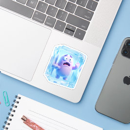 Grappige 3D paarse monster bevroren in ijsblokje s Sticker