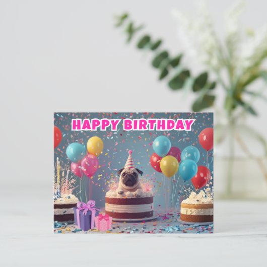 Grappige 3D Pug Verjaardag Kaart | Schattige honde (Staand voorkant)