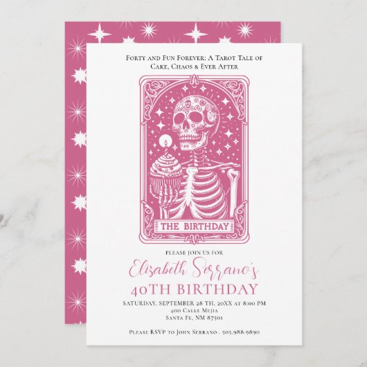 Grappige 40e verjaardag Gothic Tarot Pink Party Kaart (Voorkant / Achterkant)