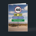 Grappige 40e verjaardag Humor verkeersborden Voeg  Kaart<br><div class="desc">Voor degenen die een 40e verjaardag hebben, hebben we de verkeersborden ontworpen om een gegrinnik op te wekken. Voeg eenvoudig de naam toe die u nodig hebt aan het groene bord met behulp van de sjabloon die u hebt opgegeven. Het bericht in de kaart kan ook worden gepersonaliseerd om een...</div>