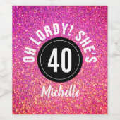 Grappige 40e verjaardag Party Roze Glitter Custom Wijn Etiket (Enkel label)