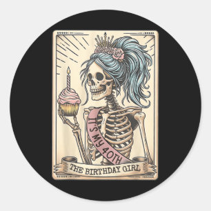 Grappige 40e Verjaardag Skeleton Tarot Kaart Retro Ronde Sticker