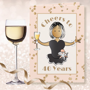 Grappige 40e Vrouw Cartoon Glitter Verjaardag Kaart