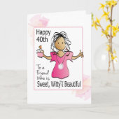 Grappige 40e Vrouw Cartoon voor haar etnische verj Kaart (Gele Bloem)