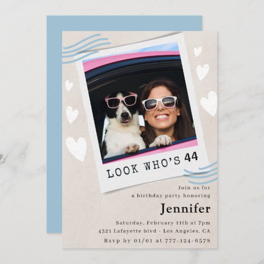 Grappige 44e verjaardag uitnodigingen Foto voor ha (Voorkant / Achterkant)