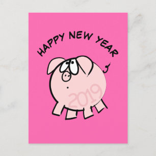 Grappige 4 Cartoon Illustratie Varken Jaar 2019 Po Uitnodiging Briefkaart