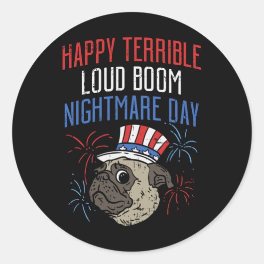Grappige 4 juli bang pug vuurwerk parade hond ronde sticker (Voorkant)