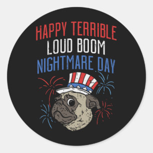 Grappige 4 juli bang pug vuurwerk parade hond ronde sticker