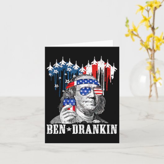 Grappige 4 juli Ben Drankin Patriottisch  Kaart (Gele Bloem)