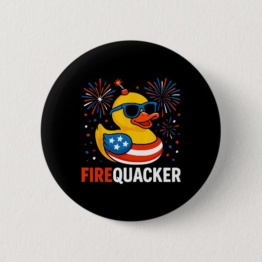 Grappige 4 juli eend vuurwerk patriottische VS F Ronde Button 5,7 Cm (Voorkant)