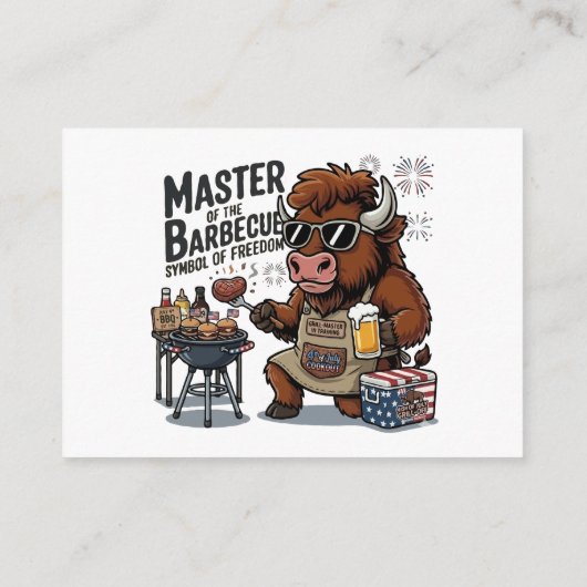 Grappige 4 juli Grill Master Bison BBQ Informatiekaartje (Achterkant)