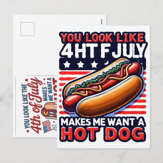 Grappige 4 juli Hot Dog Amerika Viering Feestdagenkaart (Voorkant / Achterkant)