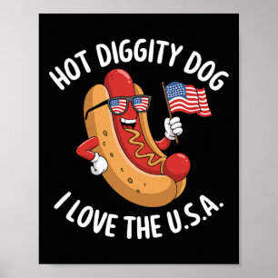 Grappige 4 juli hotdog patriottische USA vlag cele Poster