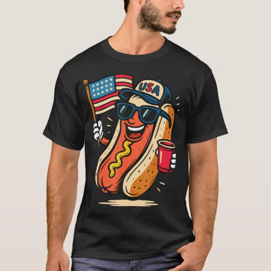 Grappige 4 juli hotdog viering van Onafhankelijkhe T-shirt (Voorkant)