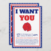 Grappige 4 juli, ik wil dat je naar mijn feest kom kaart (Voorkant / Achterkant)