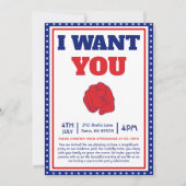 Grappige 4 juli ik wil dat je naar mijn feest komt kaart (Voorkant)