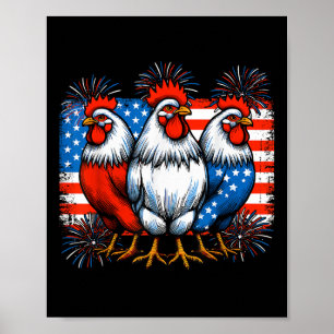 Grappige 4 juli kippenliefhebber Amerikaanse vlag Poster