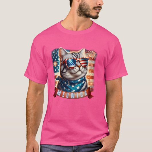 Grappige 4 juli Meowica Patriottische Amerikaanse  T-shirt (Voorkant)