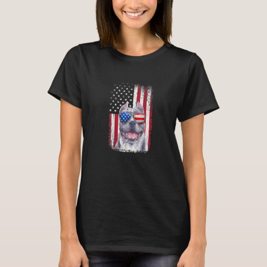 Grappige 4 juli Pit Bull Amerikaanse Vlag Patriott T-shirt (Voorkant)