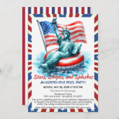 Grappige 4 juli Pool Party Uitnodiging (Voorkant / Achterkant)