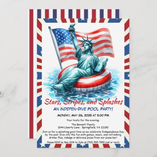 Grappige 4 juli Pool Party Uitnodiging (Voorkant / Achterkant)