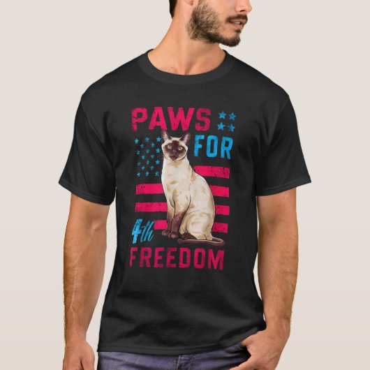 Grappige 4 juli Siamese kat minnaar Amerikaanse Pa T-shirt (Voorkant)