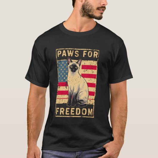 Grappige 4 juli Siamese kat minnaar Amerikaanse pa T-shirt (Voorkant)