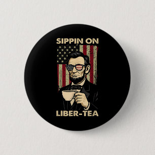 Grappige 4 juli Sippin Op Liber-tea Vrijheid Onafh Ronde Button 5,7 Cm