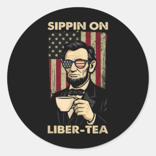 Grappige 4e Juli Sippin Op Liber-thee Vrijheid Ona Ronde Sticker