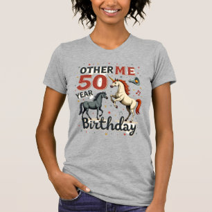 Grappige 50e verjaardag Eenhoorn Paard Vintage Gra T-shirt