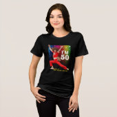 Grappige 50e Verjaardag Kick & Stretch Sally O'T-S Tri-Blend Shirt (Voorkant volledig)