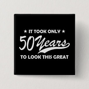 Grappige 50e verjaardag Retro typografie Vierkante Button 5,1 Cm