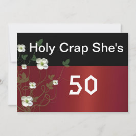 Grappige 50e verjaardag, witte bloemen, uitnodigin kaart