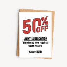 Grappige 50e verjaardagskaart - 50% korting op gew