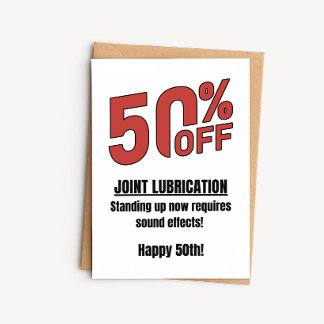 Grappige 50e verjaardagskaart - 50% korting op gew kaart