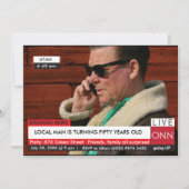 Grappige 50e verjaardagsuitnodiging 🎉 Nep TV-nieu Kaart (Voorkant)