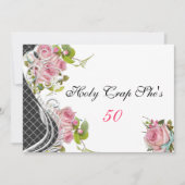 Grappige 50ste verjaardagsuitnodiging,  roze rozen kaart (Voorkant)